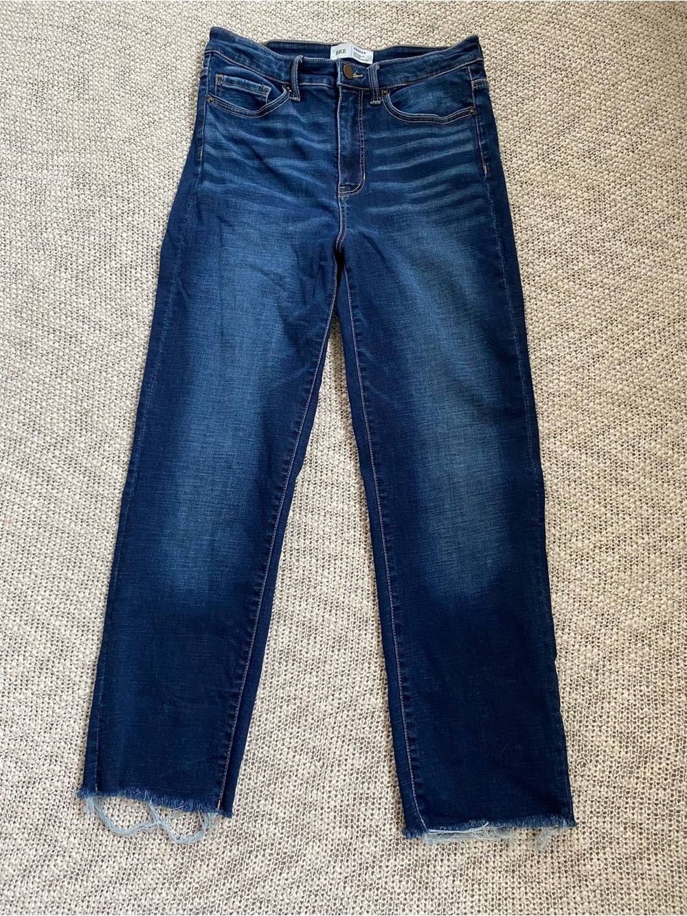 BKE Parker Universal Fit High Rise Cropped Straight Raw Hem Jeans Size 28 Dark
